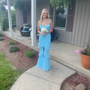 Elegant Blue Embellished Dress